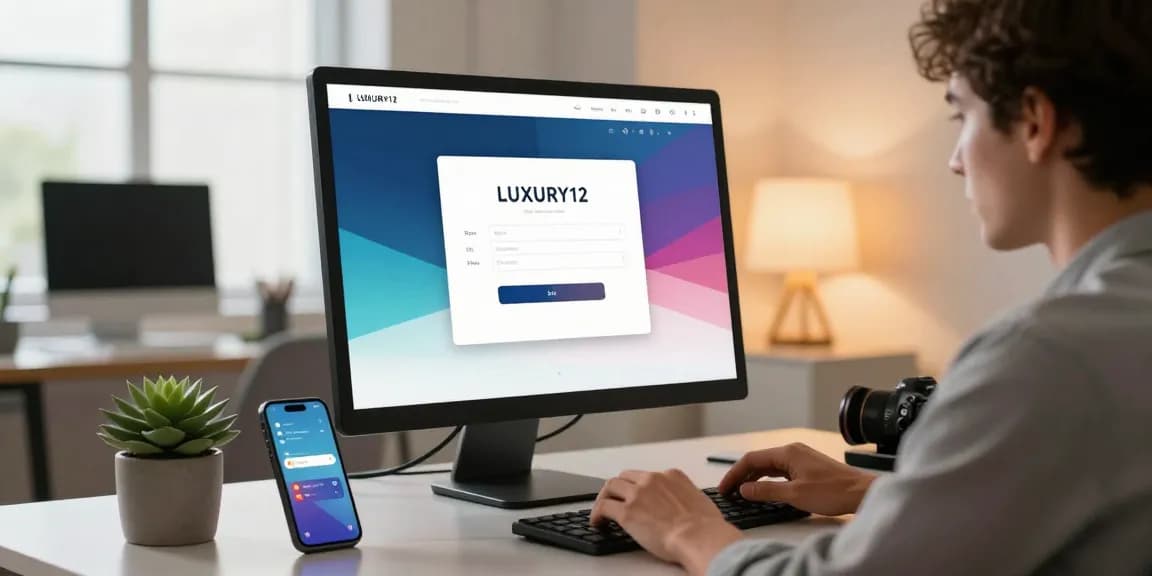 Proses LUXURY12 Login dengan tampilan antarmuka modern di ruang kerja yang rapi dan minimalis.