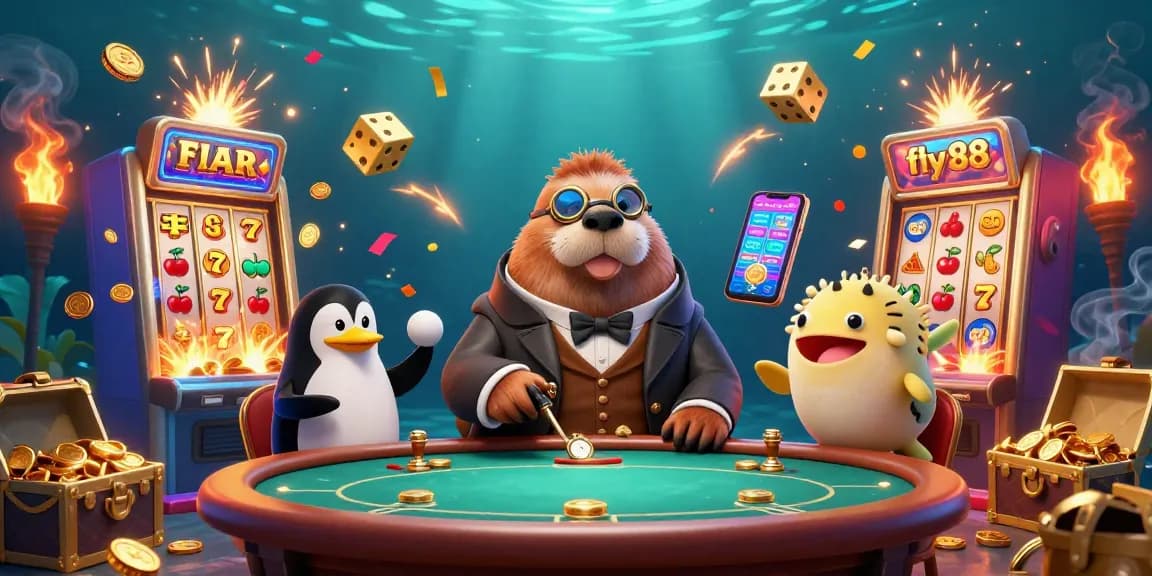 Engage in thrilling gambling action at fly88 with vibrant underwater poker featuring lively characters and exciting game elements.