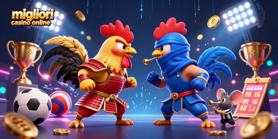 Scopri i migliori casino online con un'illustrazione di galli in un confronto epico