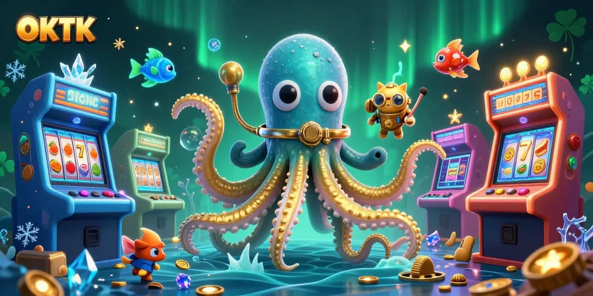 Join the OKTK action in this vibrant underwater scene filled with gaming excitement and treasures.