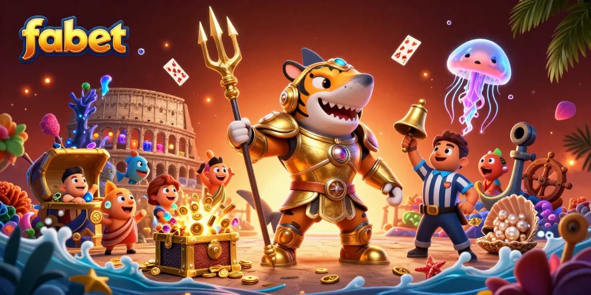 Experience the thrilling action at fabet with a 3D tiger shark in a vibrant underwater casino scene.