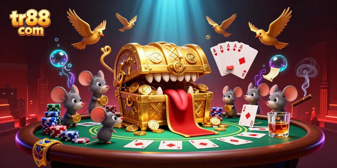Experience strategic gameplay at tr88 com with vibrant casino elements in a dynamic 3D illustration.