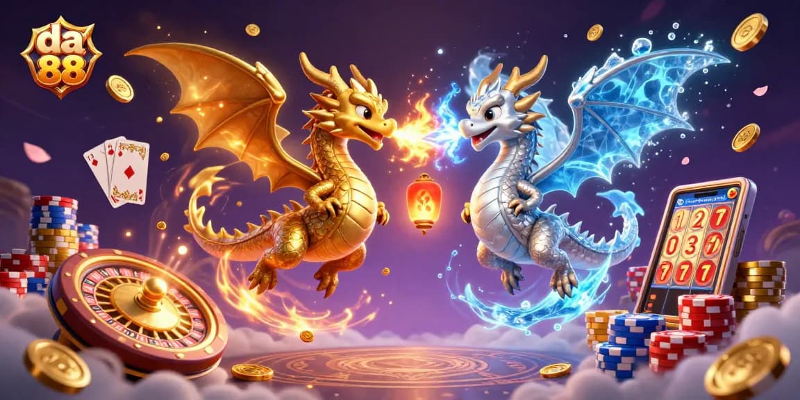 Join the excitement at da 88 with blazing dragons and casino treasures flying in this enchanting scene.