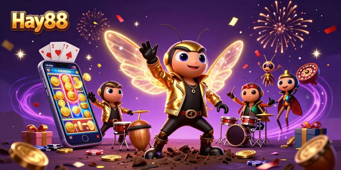 Experience the excitement at Hay88 with vibrant slot games, a unique rock star experience, and festive elements.
