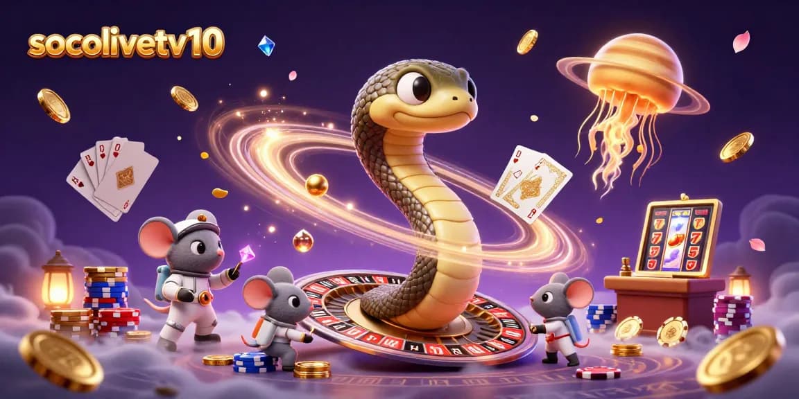 Socolivetv10 offers sports betting excitement with astronaut mice wagering at a cosmic roulette wheel.