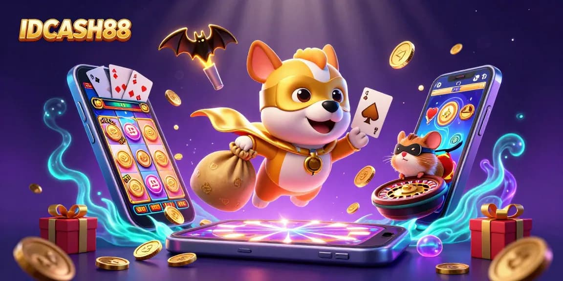 Engage with IDCASH88's thrilling experience in this vibrant 3D scene showcasing slot game excitement.