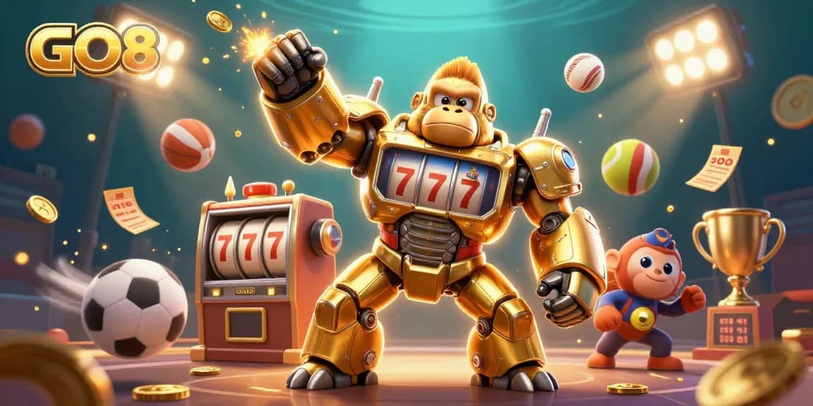 Unleash winning potential with GO8's dynamic 3D casino illustration showcasing sports betting excitement.