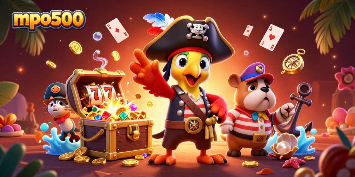 Engage with the exciting world of mpo500, featuring a dynamic scene of casino elements and characters.