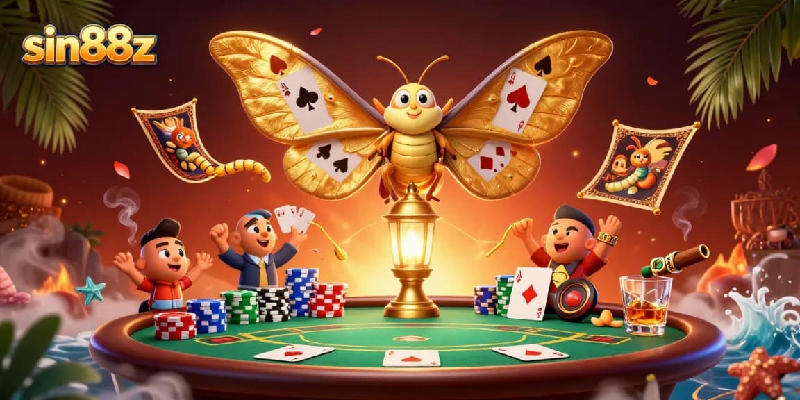 Experience thrilling poker action with sin88z's vibrant 3D casino illustration, showcasing bold characters and elements.
