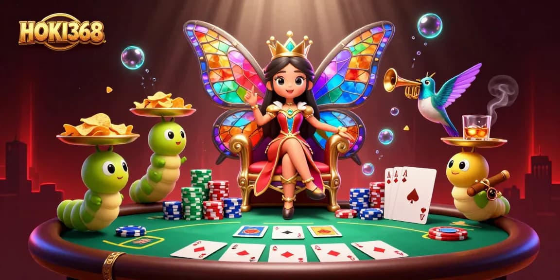 Discover the immersive world of HOKI368, where the butterfly queen and poker tables meet in vibrant 3D adventure.