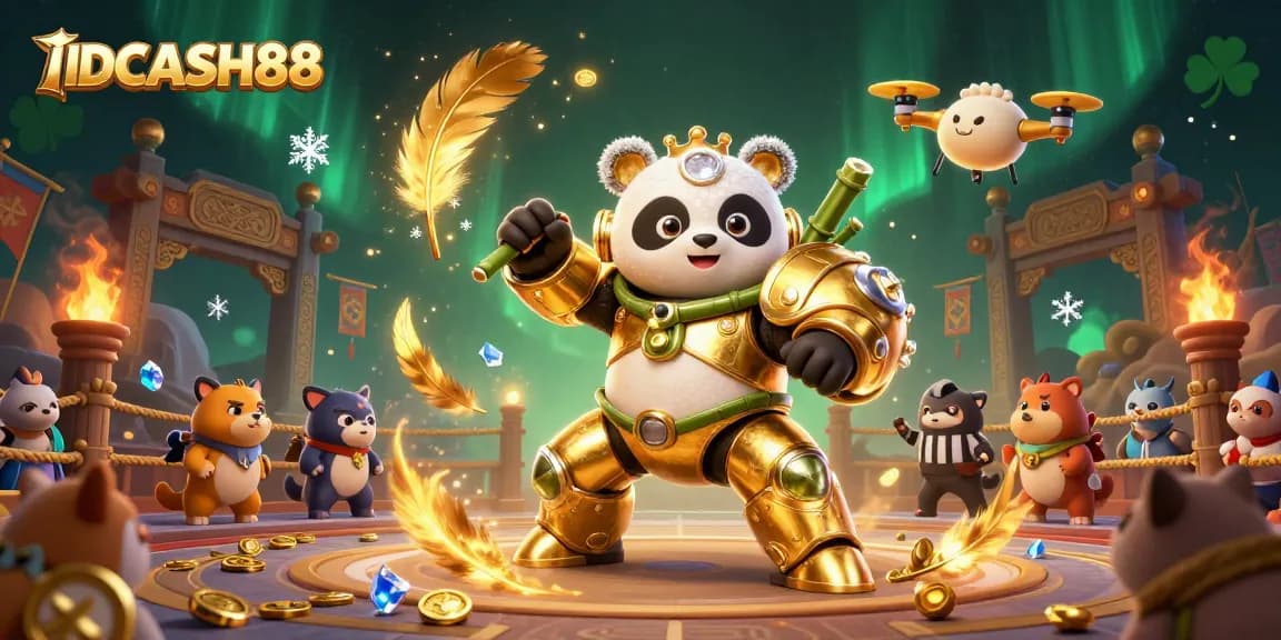 Engage with life at IDCASH88, where the golden panda battles in a vibrant digital casino.