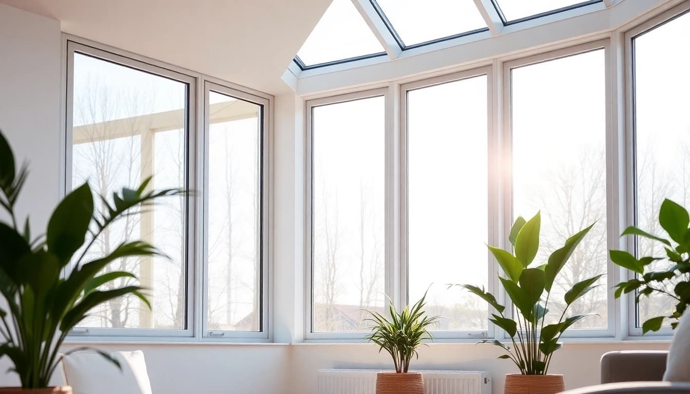 Explore modern double glazed windows with sleek frames and clear glass in a bright home.