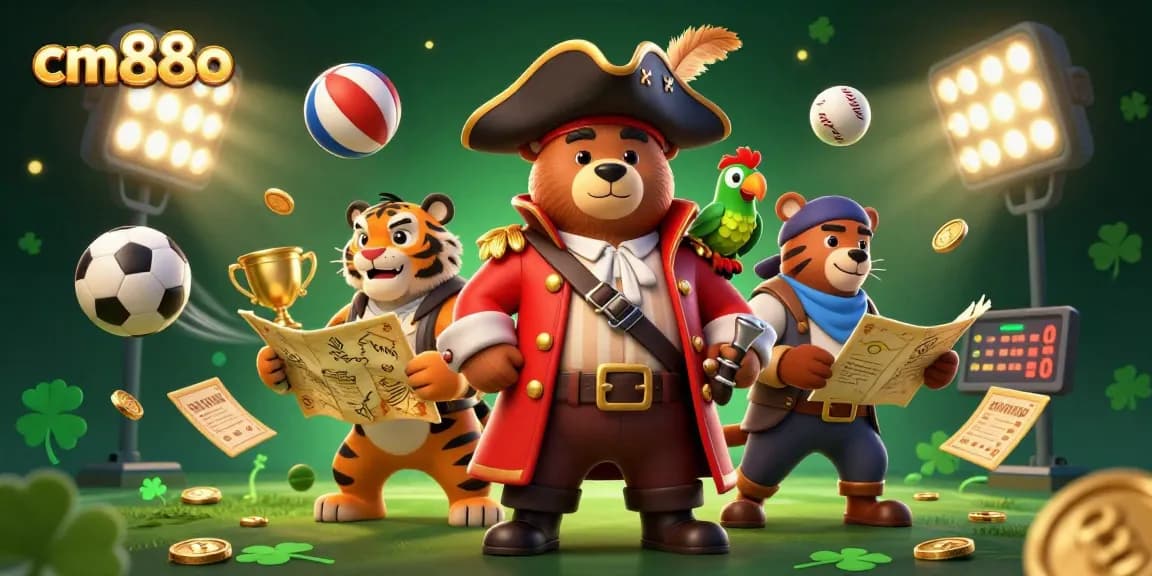 Experience the excitement of cm88o with a pirate bear and tiger in a dynamic sports betting illustration.