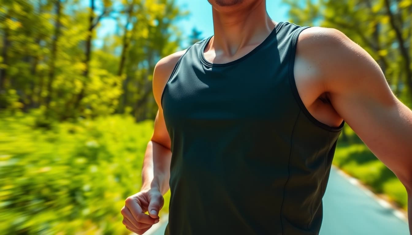 Featuring the best running vest UK, a runner showcases performance.
