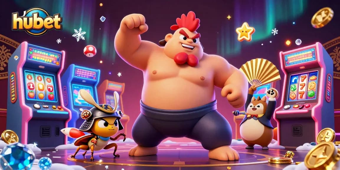Engage with hubet’s thrilling 3D casino scene featuring vibrant characters and gaming elements.