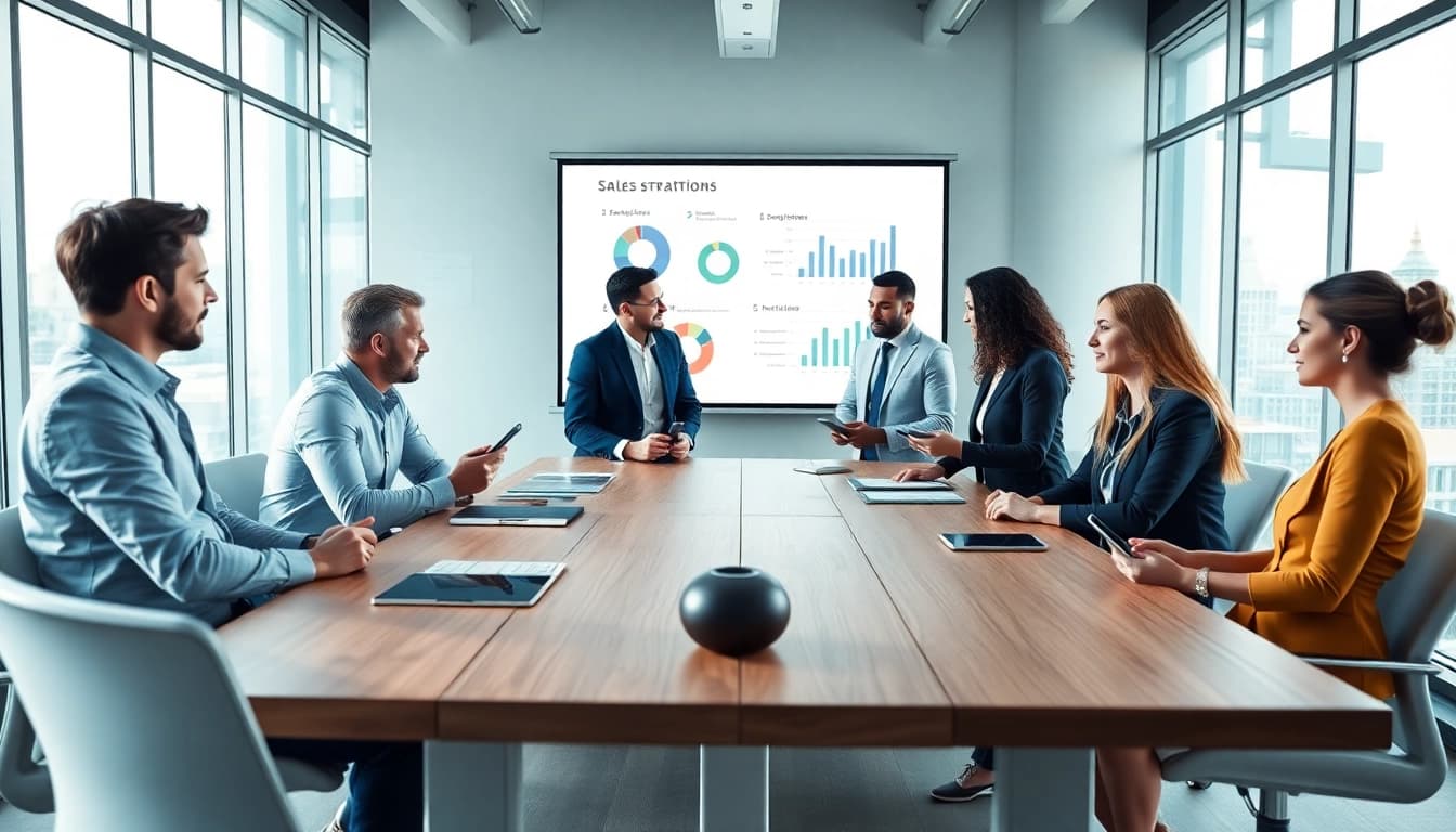 Active team collaborating with an AI sales tool for enhanced digital strategy and engagement.