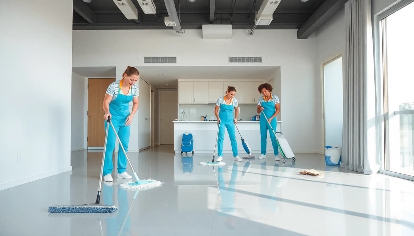 Bond cleaning brisbane showcasing professional cleaners in action, ensuring a spotless environment.