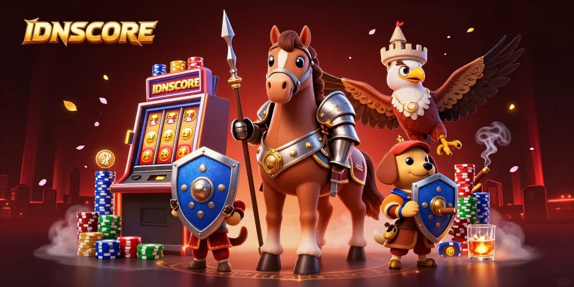 Experience the thrill of IDNSCORE with vibrant slot action amid a medieval fantasy scene.