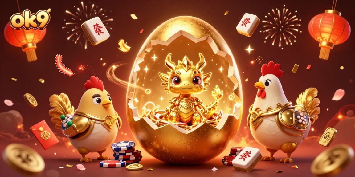Engage with the golden dragon of fortune and poker chips in ok9's vibrant casino illustration.