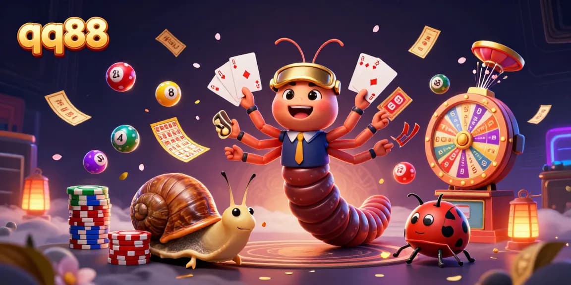 Experience thrilling casino action with qq88 in this vibrant, cartoon-style digital illustration.