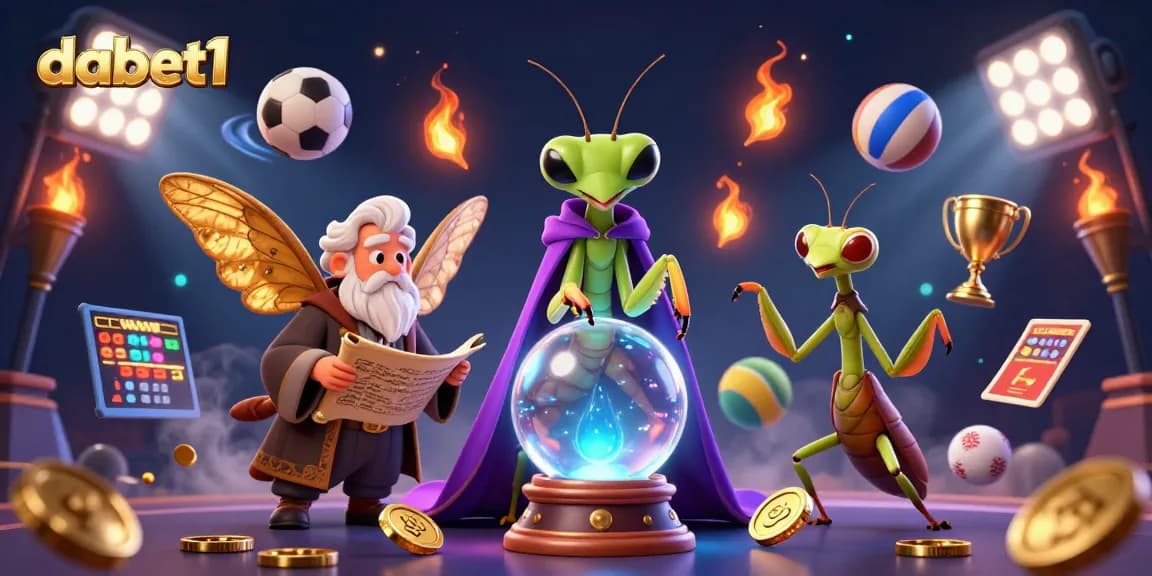 dabet1 ignites excitement with a vibrant 3D scene featuring a fortune teller and sports elements, captivating gamblers.
