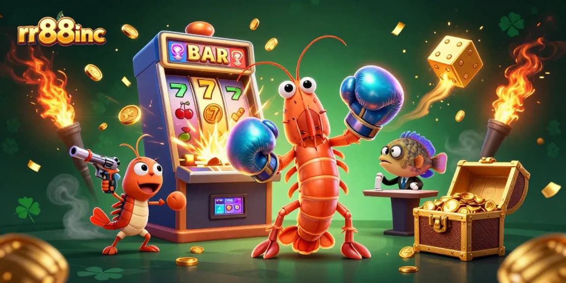 Experience thrilling jackpots with rr88inc's dynamic casino games featuring vibrant shrimp characters.