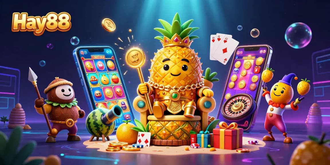 Experience thrilling gaming at Hay88 with a vibrant, lively casino scene featuring exciting characters and elements.