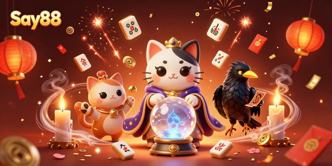 Experience exciting wins at Say88 with a vibrant 3D casino scene filled with mystical elements and gambling action.