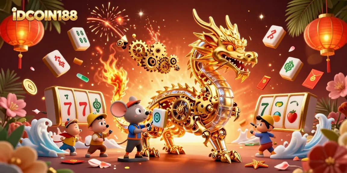 Experience exciting wins with IDCOIN188; enjoy spinning slot reels and a joyful atmosphere full of vibrant casino elements.