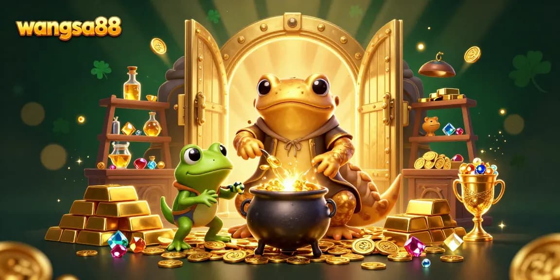 Experience winning moments at wangsa88 with the enchanting scene of gold coins and alchemy.