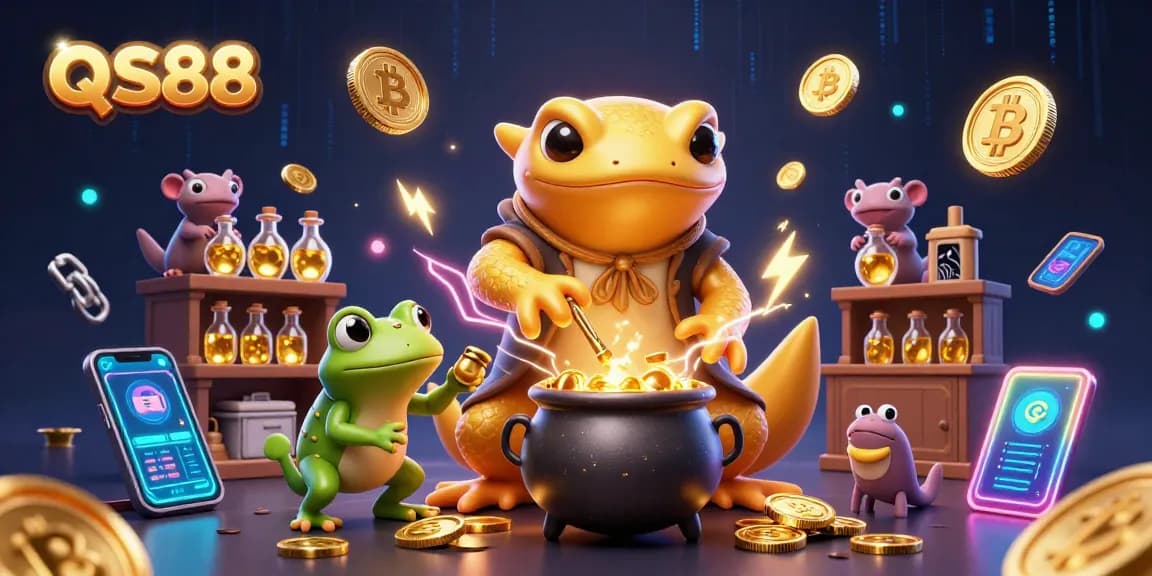 Experience the vibrant QS88 fantasy with alchemists and crypto treasures in an enchanting casino world.