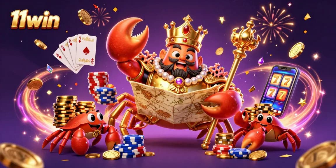 Engage with the vibrant world of 11win through an epic golden crab casino scene.