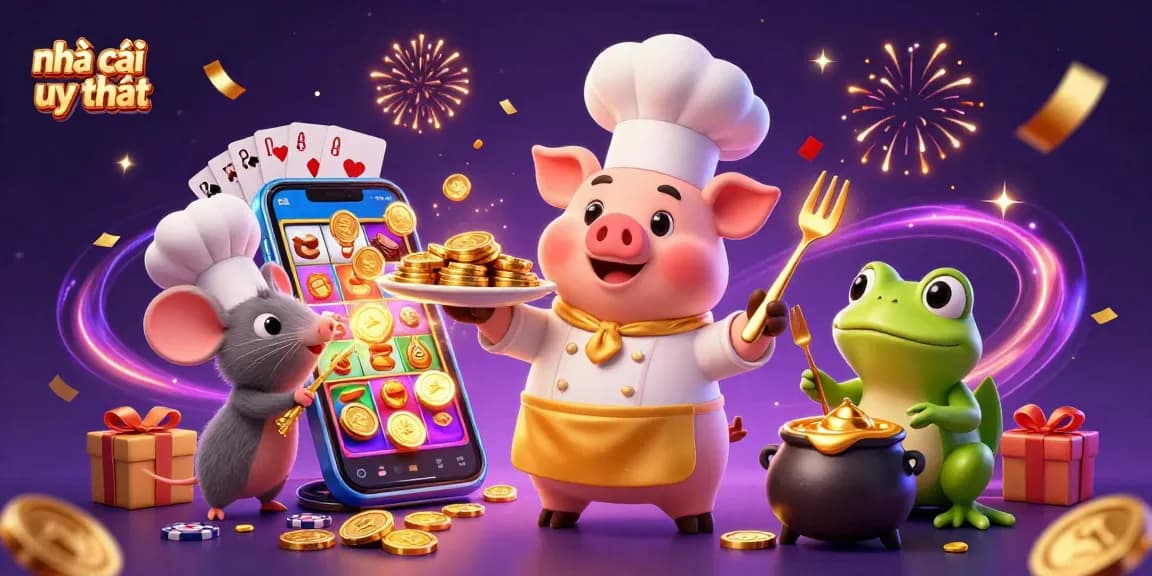 Experience top-tier betting action with nhà cái uy tín in a vibrant 3D illustrated casino scene.