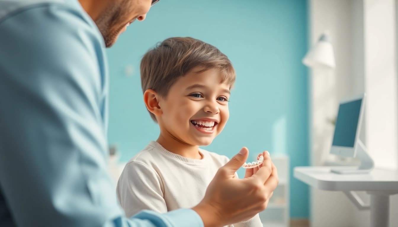Engaging consultation in level orthodontics, showcasing a professional orthodontist and happy child.