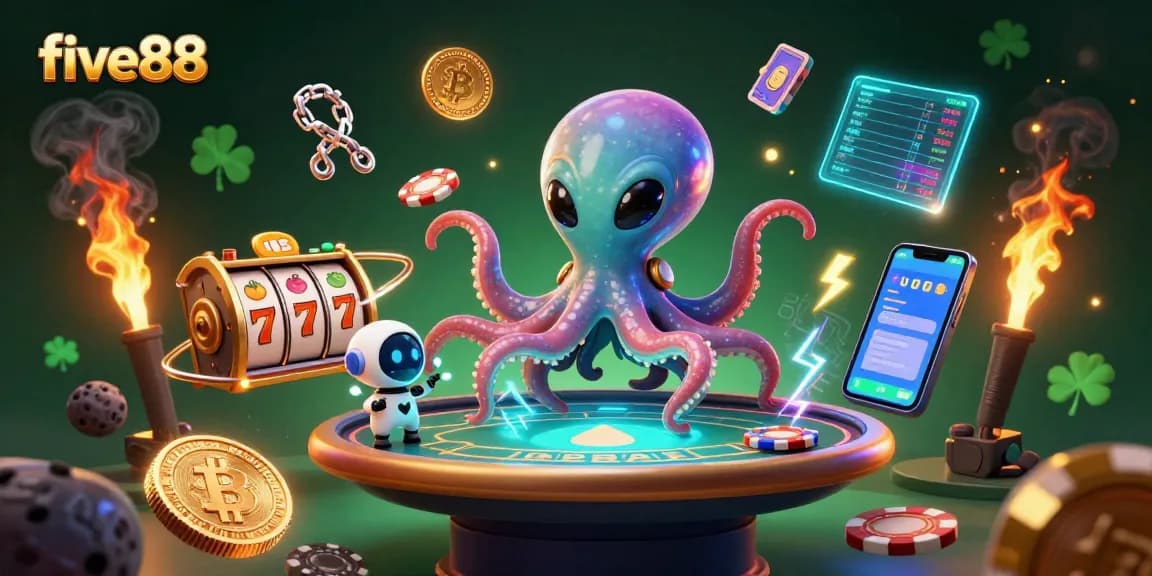 Engage in thrilling five88 gameplay with an alien octopus at a poker table.