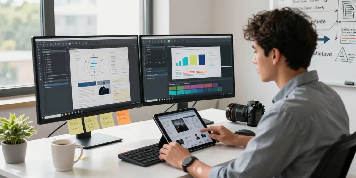 Contenteditor in a vibrant workspace showcasing digital editing tools and collaborative elements.