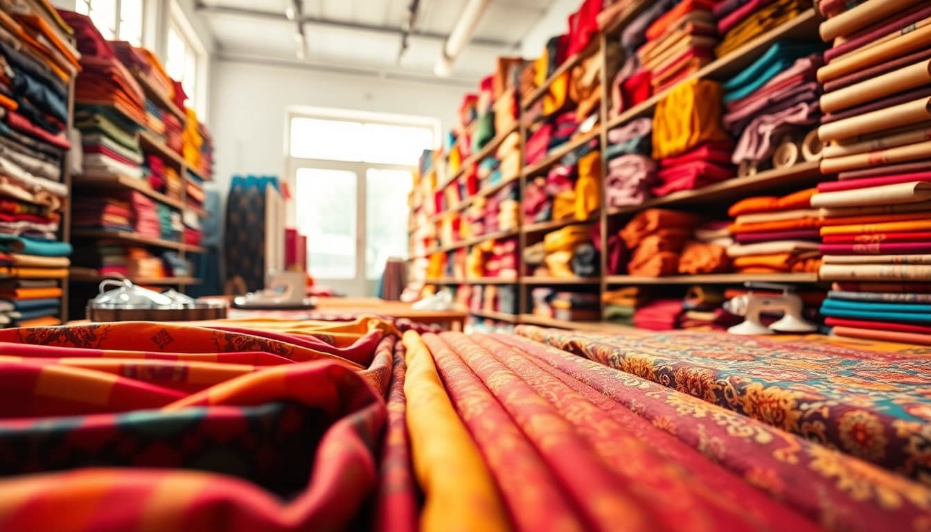 Stoffenwinkel showcasing vibrant fabrics with unique textures for creative projects.