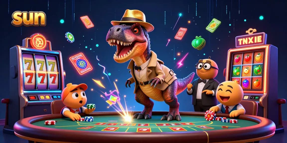 Experience thrilling wins at the sun-themed online casino with animated characters and vibrant gameplay elements.