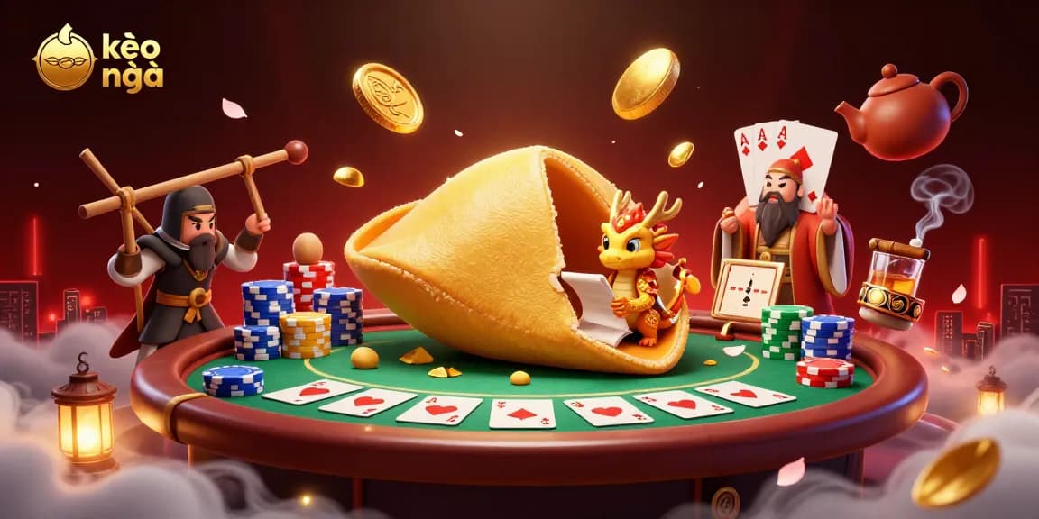 Experience kèo nhà cái with dynamic casino action, vibrant characters, and poker elements in a rich illustration.