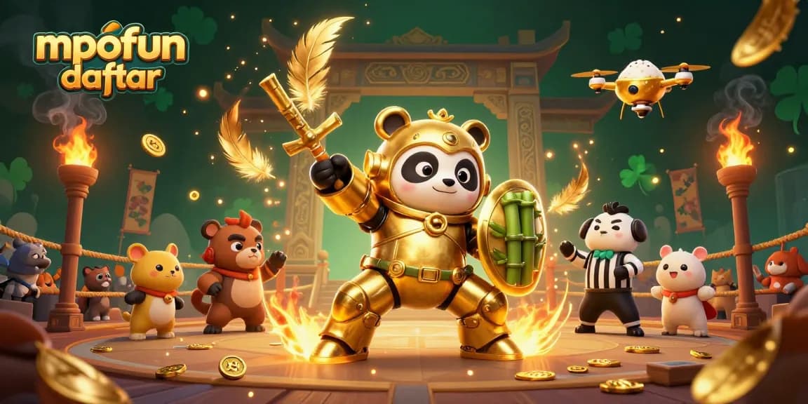 Experience thrilling mpofun daftar gaming action with a golden panda in a dynamic fighting arena.
