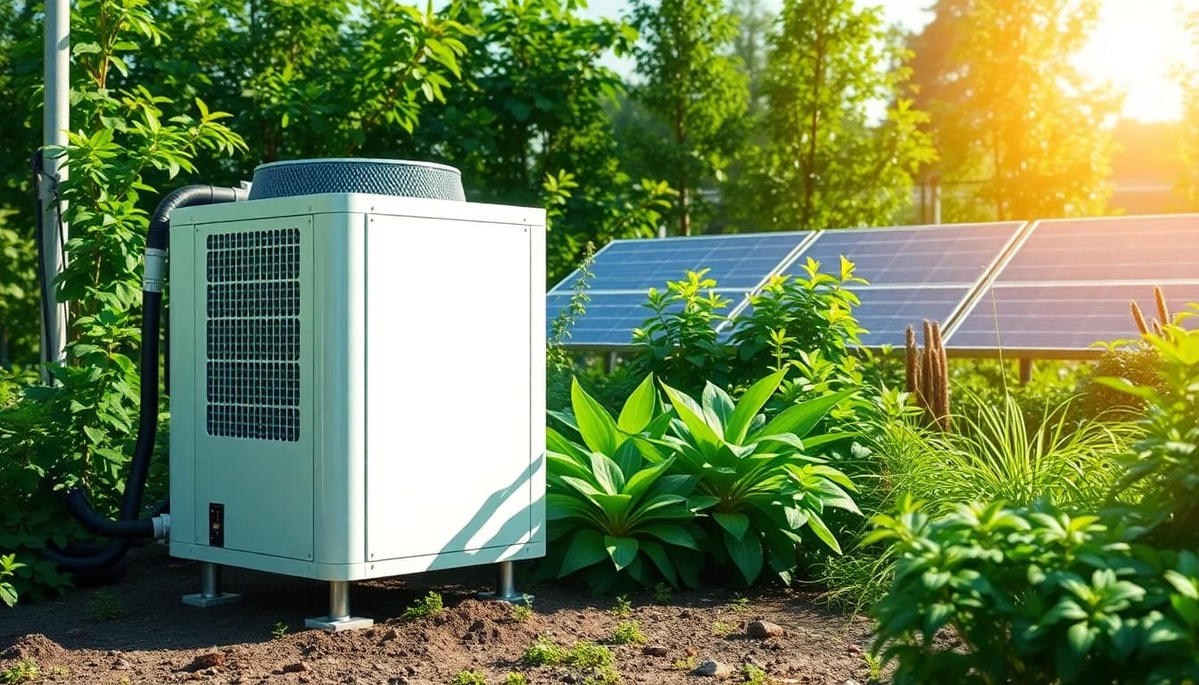 Green Cooling technology integrated with a vibrant eco-friendly garden environment.