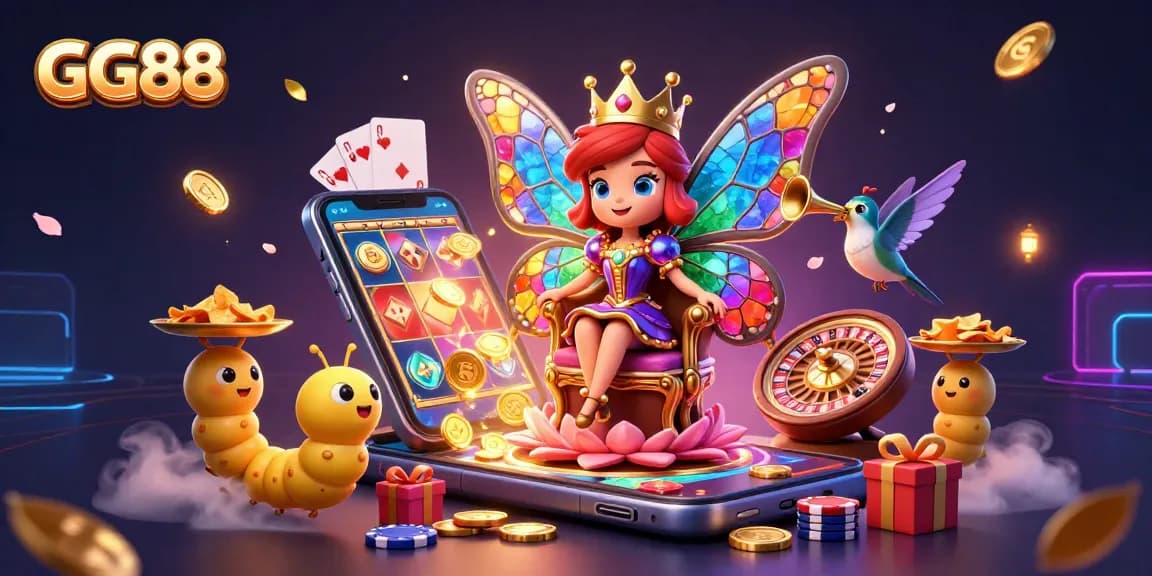 Experience GG88's vibrant casino world with colorful slot games, captivating characters, and exciting gameplay elements.