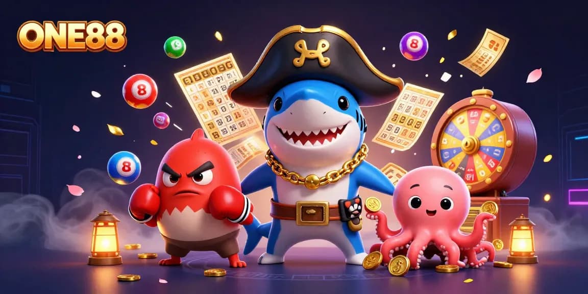 Experience thrilling gaming action with ONE88 in a vibrant underwater casino scene.