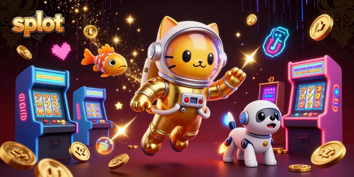 Experience thrilling slot games with our dynamic 3D illustration of colorful reels and characters.