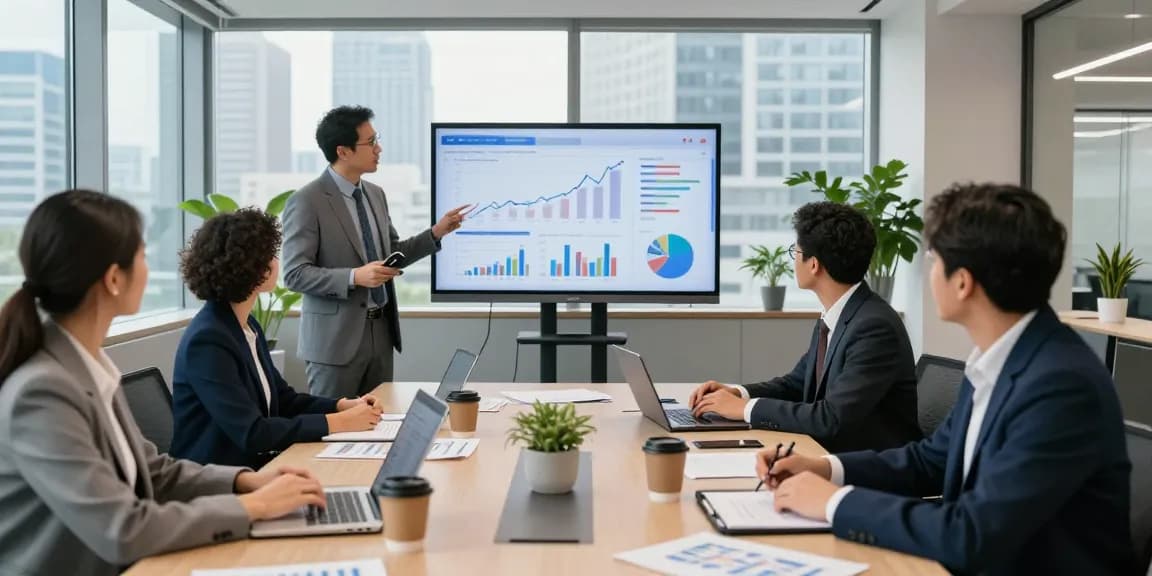 Équipe de professionnels du secteur bancaire CIBC collaborant dans un environnement de bureau moderne, exposant des données financières.