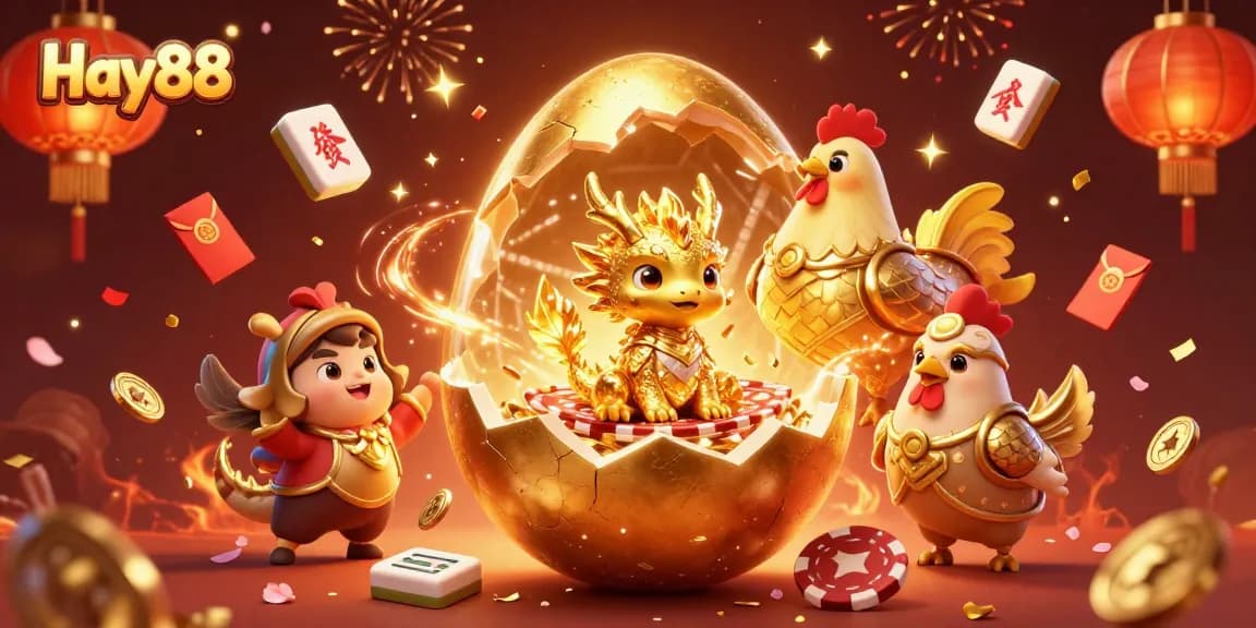 Experience the thrill of gaming at Hay88, showcasing a golden dragon and festive casino elements.