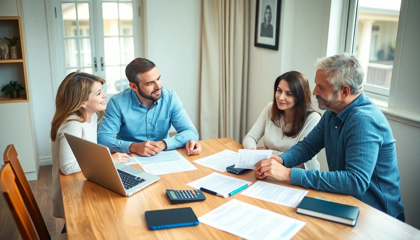 A family discusses NYS child support percentage while working on financial paperwork.