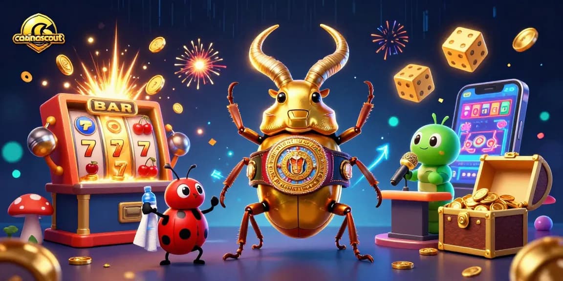 casinoscout showcases a giant golden stag beetle in a thrilling boxing scene highlighting online casino excitement