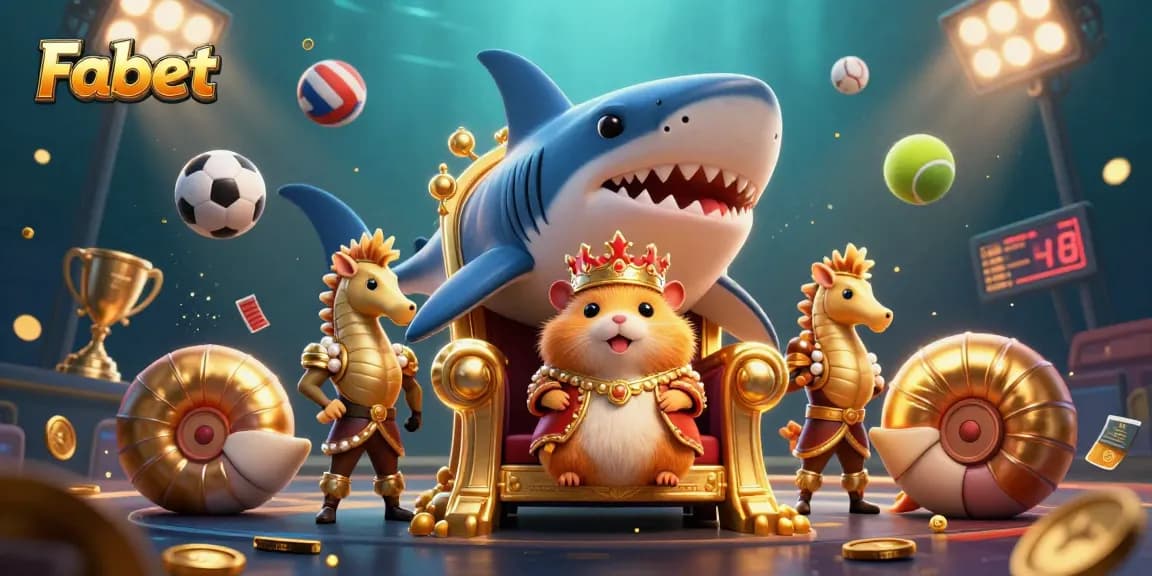 Join the Fabet kingdom with a golden hamster king amidst dynamic sports betting elements