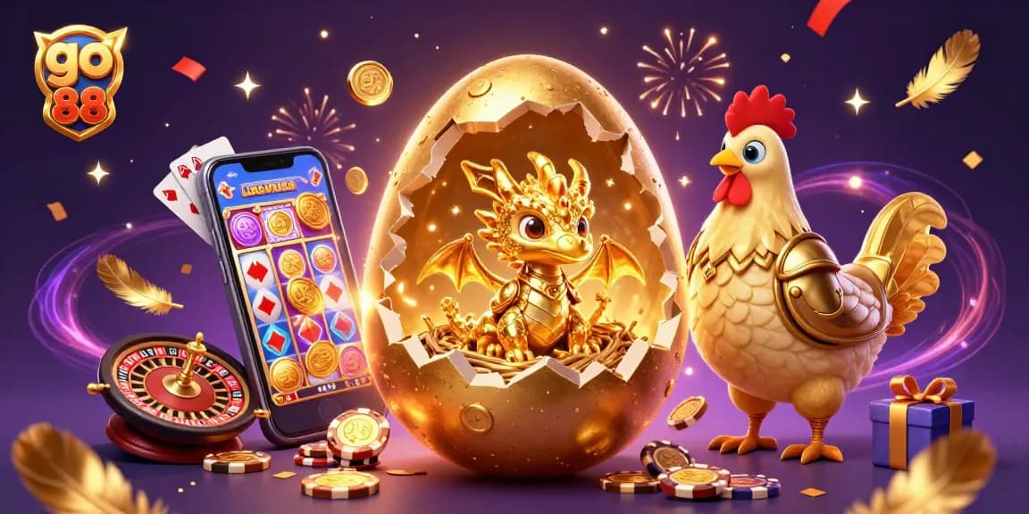Bet on go 88 with a golden egg theme featuring a dragon and poker chips.